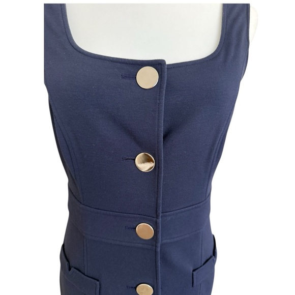 Ann Taylor Navy Blue Sleeveless Silver Button Down Dress Size 2 Straight Fit - Picture 4 of 10